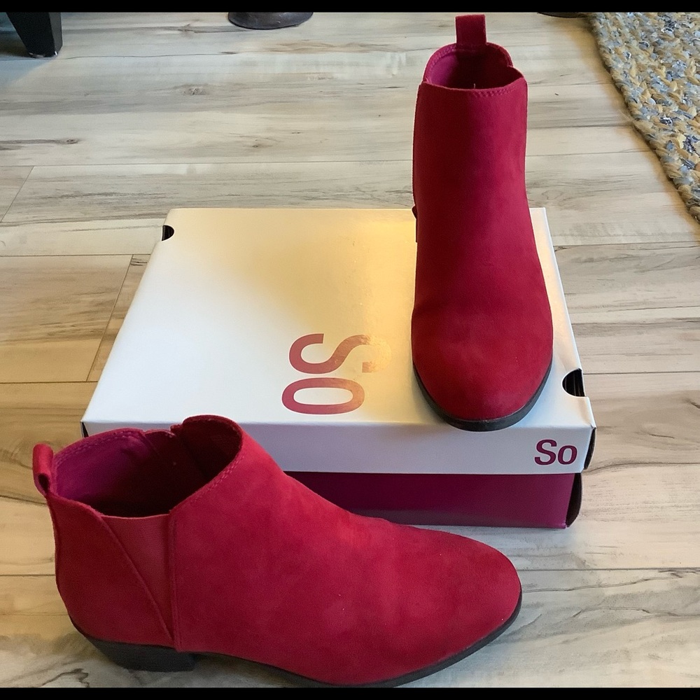 Red suede ankle boots